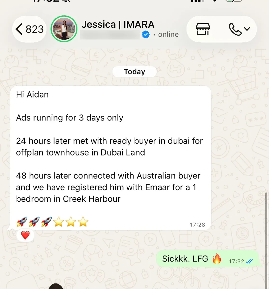 Ads running 3 days — buyer met in 24h, Emaar registration in 48h