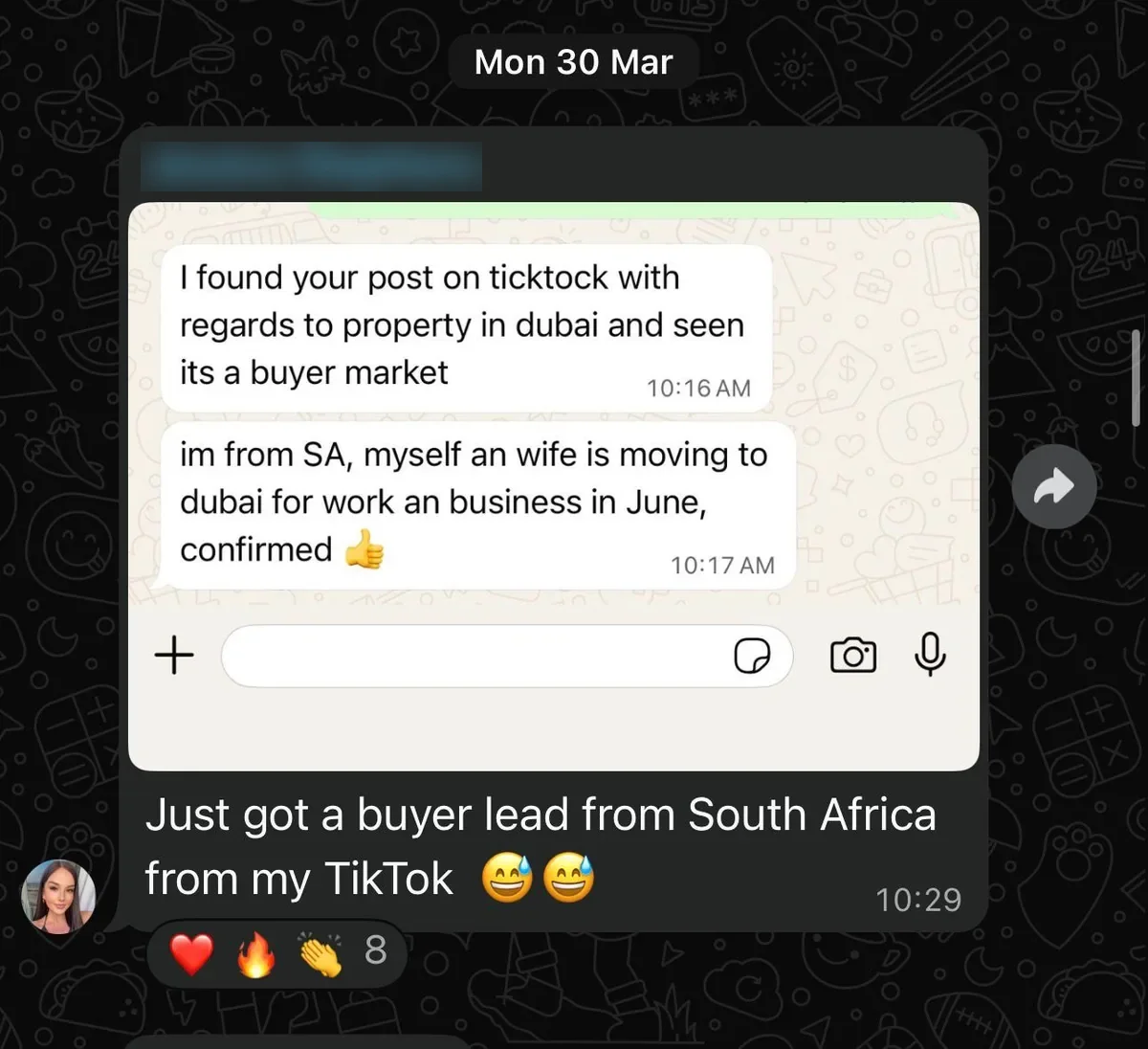 Buyer lead from South Africa via TikTok