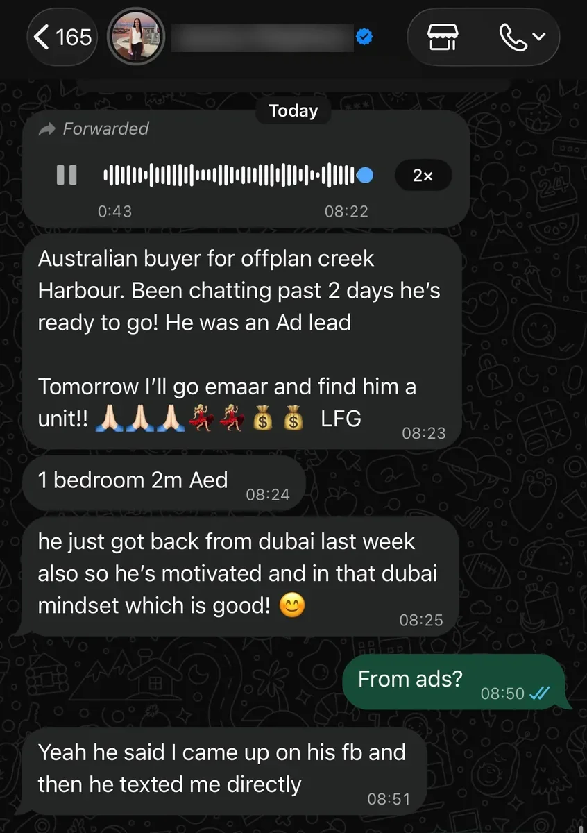 Australian buyer from a Facebook ad ready for Creek Harbour