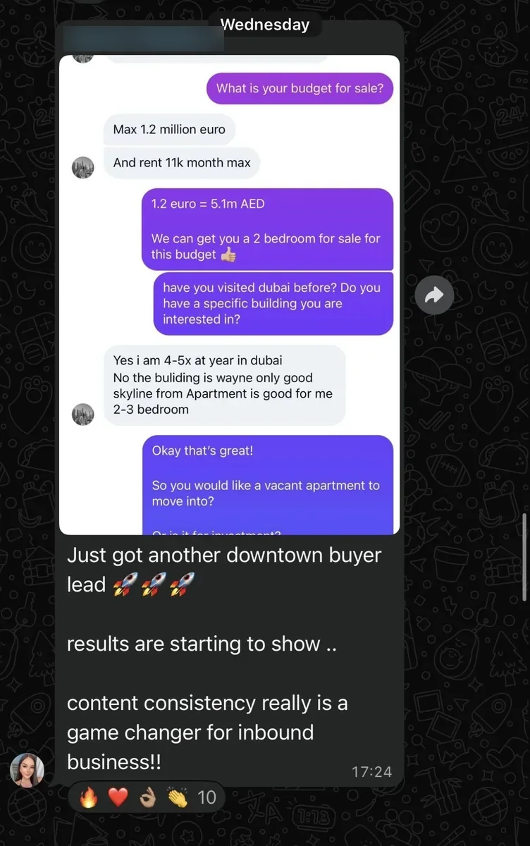 Another downtown buyer lead — content consistency is a game changer