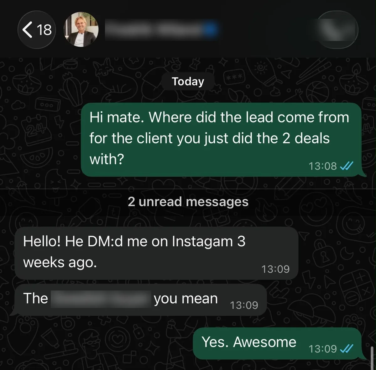 Client who DM'd on Instagram closed 2 deals