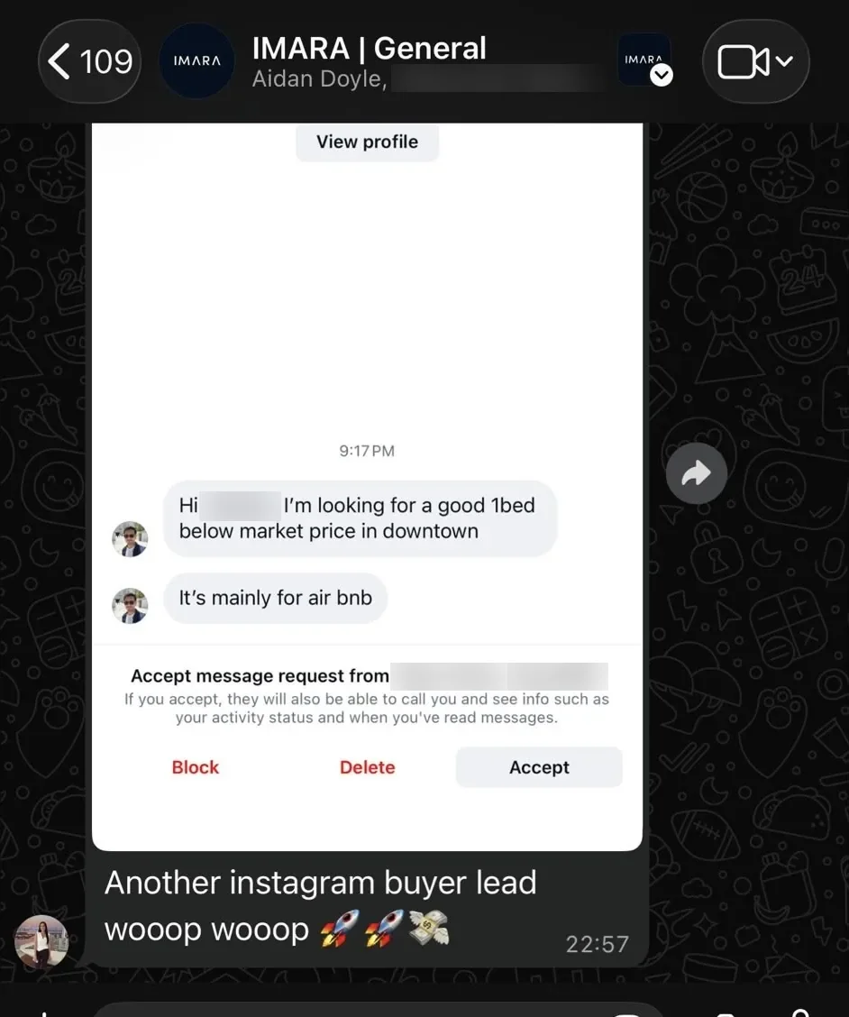 Another Instagram buyer lead — 1 bed downtown for Airbnb