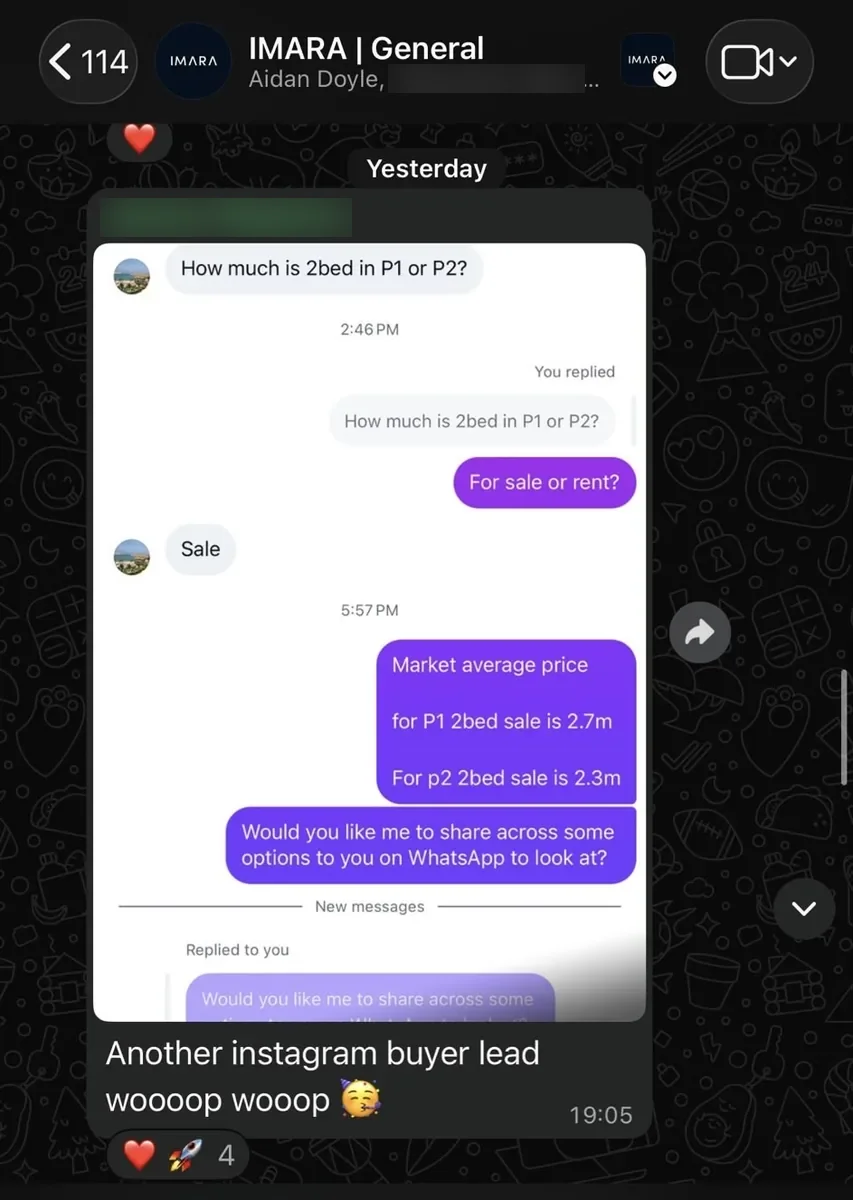 Another Instagram buyer lead — 2 bed in P1 or P2